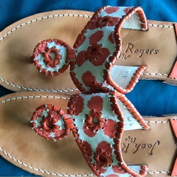 JACK Rogers burnt orange canvas and leather slip on thong sandal. Size 9. - Picture 5 of 8